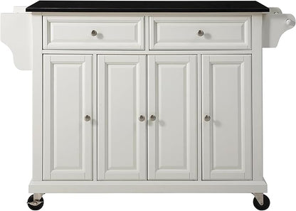 Crosley Furniture Full Size Granite Top Rolling Kitchen Island Storage Cart, Microwave Stand, Spice Rack, White