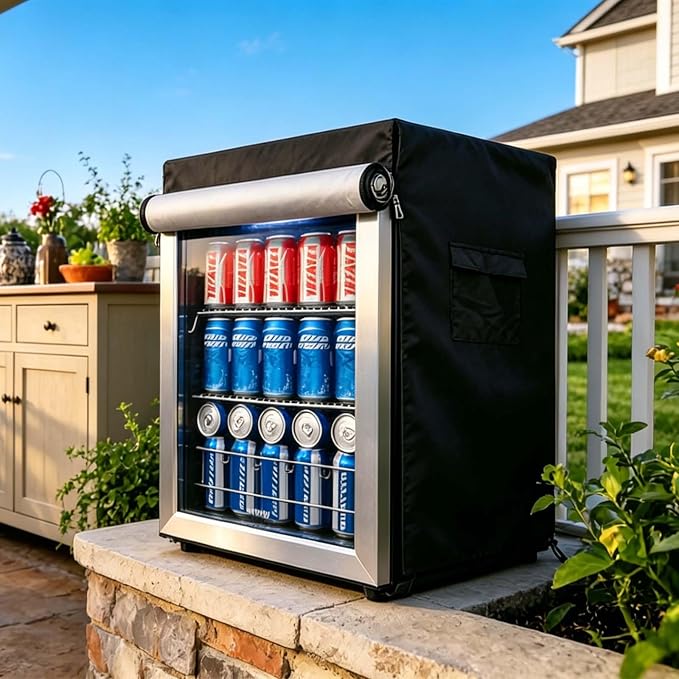 Bitubi Beverage Refrigerator Cooler Cover,Outdoor Fridge Cover – Waterproof, Dustproof, Sun-Proof, 19" W x 20" D x 25" H. Suitable for most Beer or Wine Mini Fridge/Drink Fridge (Black)