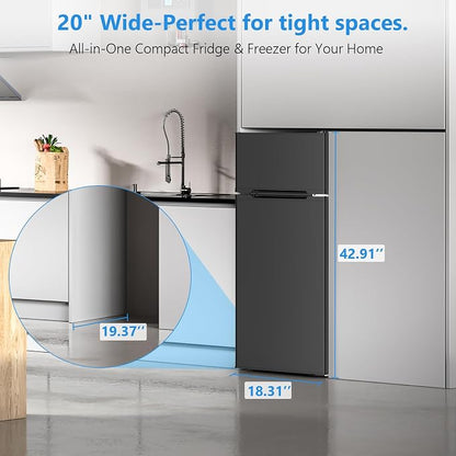 Electactic 4.5 Cu.Ft Mini Fridge with Freezer, 2-Door Compact Refrigerator With 2 Removable Shelves, 3 Level Adjustable Thermostat, Quiet Efficient for Kitchen, Office, Dorm, Apartment-Premium Black