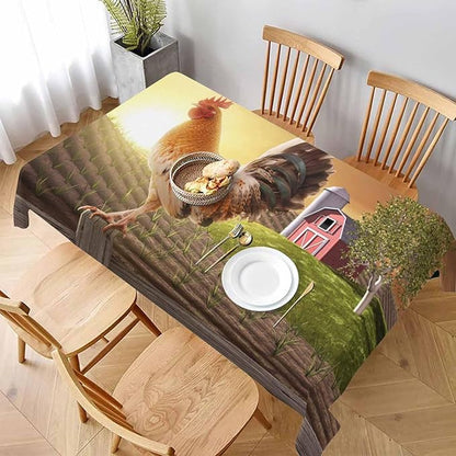 TKS MITLAN Rooster Decorative Rectangle Tablecloth Sunrise Rooster Hen Farm Fence Polyester Table Cloth Kitchen Cover for Dining BBQ Picnic Coffee Table 60 x 84 Inch 6-8 Seats
