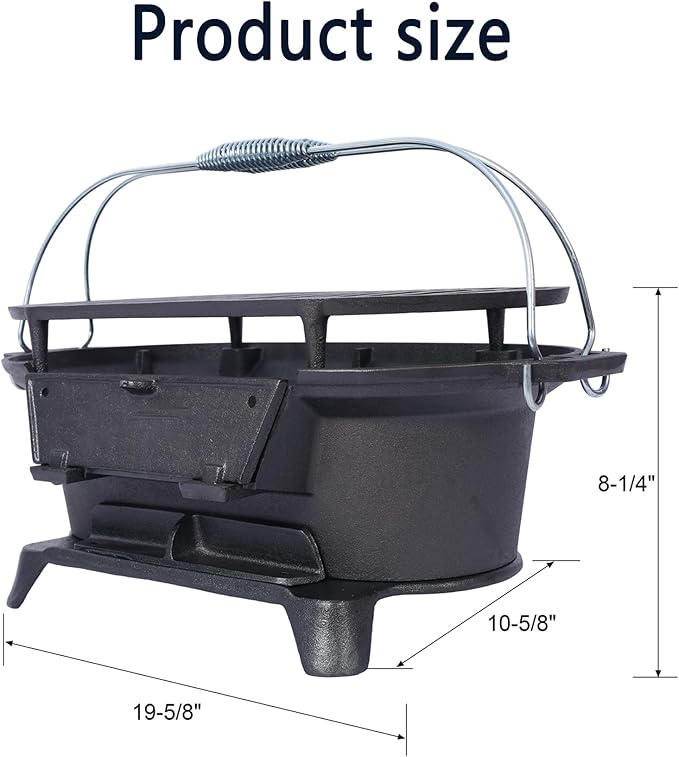 Cast Iron Hibachi Grill & Skillet Combo, Portable Charcoal Hibachi Grills, Compact Camping Charcoal Cooker for Tailgating, Picnics & Hunting (A)