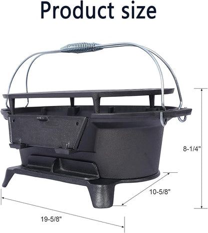 Cast Iron Hibachi Grill & Skillet Combo, Portable Charcoal Hibachi Grills, Compact Camping Charcoal Cooker for Tailgating, Picnics & Hunting (A)