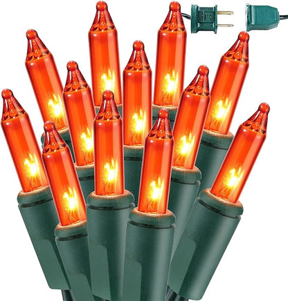 BrizLabs Orange Lights 150 Count 34.8ft Incandescent Halloween Light String | Connectable; UL Certified; Outdoor Mini Halloween Lights Fall Tree Light for Indoor Outside Holiday Tree Garden Party Decor