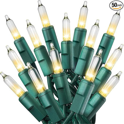 PREXTEX 50 Count Clear Christmas Tree Lights - 10 ft Warm White String Lights with Green Wire - Indoor and Outdoor Mini Light for Christmas, Holiday Decorations, Trees, Fences, Patios and More
