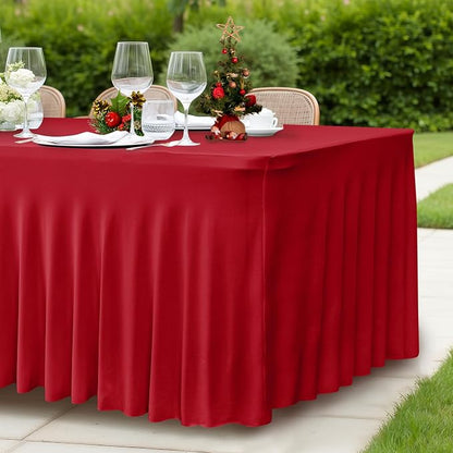 6 Pack Red Tablecloths Spandex Table Covers 6ft for Christmas Decor | Ruffle Design, Elastic Table Covers, Holiday Essentials, Table Cloths For 6 Foot Rectangle Table,Wrinkle Resistant