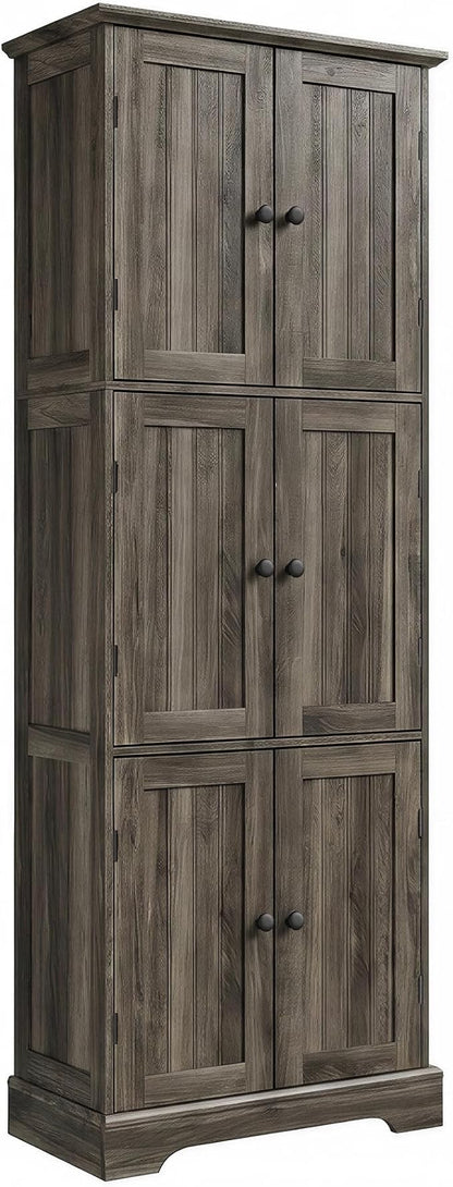 ChooChoo 63.2" Tall Bathroom Storage Cabinet with 6 Doors | Freestanding Floor Cabinet, Adjustable Shelves, Pantry Cabinet for Bathroom, Kitchen, Laundry Room, Rustic Weathered Gray