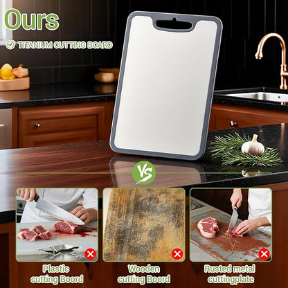 Titanium Cutting Boards for Kitchen & Camping,Metal Cutting Board,Silicone Edge for Non-Slip & Non-Cut,Built-in Handle,Long Lasting,Stain Resistant,Rust Resistant, Small(11.41''×7.87'')