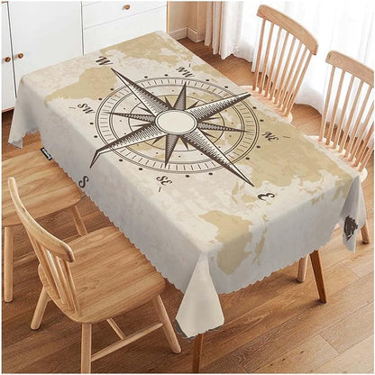Swono Compass Rectangular Tablecloth Old World Map Nautical Compass Washable Table Cloth Kitchen Dining Room Table Cover for Party Dinner 50x72 Inch Tablecloths