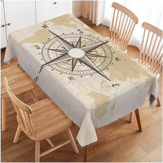 Swono Compass Rectangular Tablecloth Old World Map Nautical Compass Washable Table Cloth Kitchen Dining Room Table Cover for Party Dinner 50x72 Inch Tablecloths