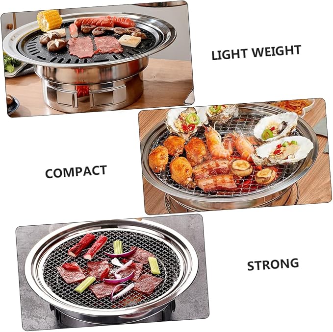 HEMOTON Portable Korean Style Stainless Steel Charcoal Barbecue Grill Small Outdoor Bbq Stove with Grate for Camping and Housewarming
