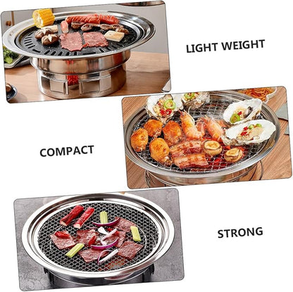HEMOTON Portable Korean Style Stainless Steel Charcoal Barbecue Grill Small Outdoor Bbq Stove with Grate for Camping and Housewarming