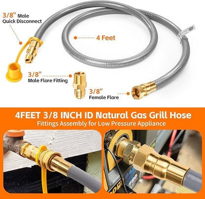 GasSaf 4FT 3/8" ID Natural Gas Hose, Natural Gas Grill Hose with Connect Fitting Suitable for Weber Grills, Blackstone Griddles, Generator, Patio Heater - CSA Certified