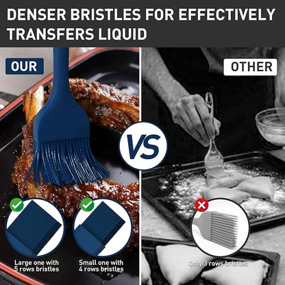 Pastry Brush-Begonia Silicone Basting Brush for Cooking,2pcs 10+8 in Heat Resistant Food Brushes for Baking, Grilling, Cooking and Spreading Oil (Prussian Blue)