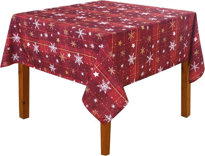 DWCN Christmas Checkered Tablecloth - Red Buffalo Plaid Snowflake Square Table Cloths, Winter Farmhouse Table Decorations for Christmas Dinners, Holiday, Party, 54 x 54 Inch
