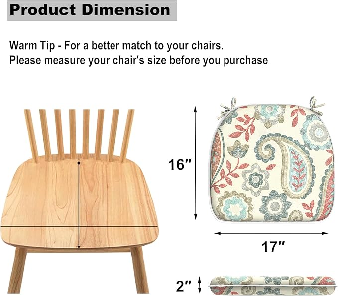 DYTXIII Set of 4 Outdoor Chair Cushions with Ties,Water Repellent Patio Chair Pads 17"x 16" for Outdoor Furniture,Round Corner Seat Cushions for Garden Yard Kitchen Paisley Vintage