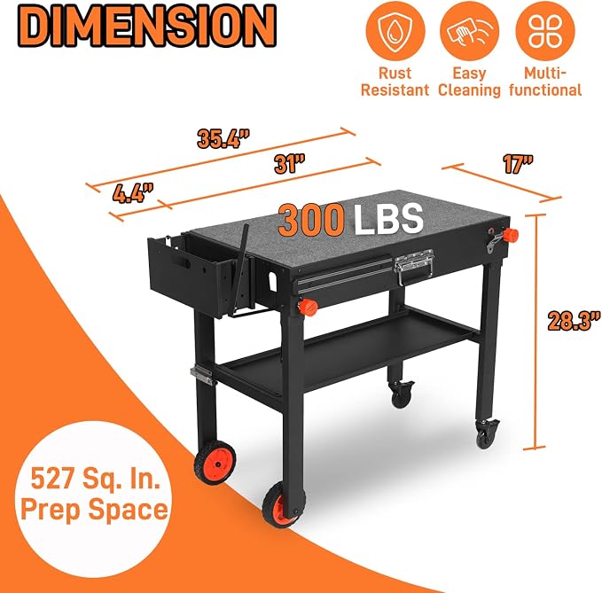 EUTRKei Grill Table Cart &Table Cover - Blackstone Griddle Table with Cart Cover, Tool Holder & Paper Towel Holder - Compatible with 17"/22" Blackstone