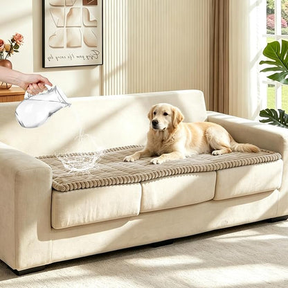 Leakproof Couch Cover for Dogs, Non Slip Washable Sofa Protector | Stain-Resistant Window Seat Cushions Chair Mat Car Seat Cover for Kids Pets (Camel 27.6" x 82.7")