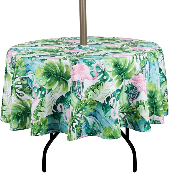 EHouseHome Outdoor Indoor 70inch Round Tablecloth with Umbrella Hole and Zipper, Waterproof Zippered Patio Table Cloths, Spring/Summer Table Covers for Backyard Circular Table/BBQs/Picnic