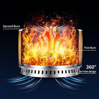 27 inch Smokeless Fire Pit with Waterproof Cover, Stainless Steel Outdoor Smokeless Firepit, Wood Burning Fire Pits for Camping, Bonfire,Low Smoke Firepit for Outside