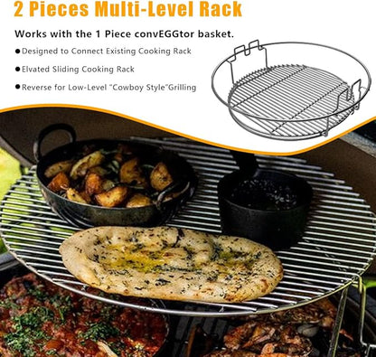 5 Piece Replacement Kit for Big Green Egg XL, Rack for Eggspander 5 Piece Kit Conveggtor Basket 304 Stainless Steel Grill Stack Rack with Removable Cooking System Expander Rack