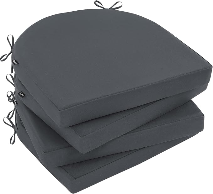 Topotdor Outdoor Chair Cushions Set of 4, 17"x16"x2" Waterproof Patio Chair Cushions for Outdoor Furniture, Round Corner Outdoor Seat Cushions Color Fastness Chair Pads with Ties, Dark Gray