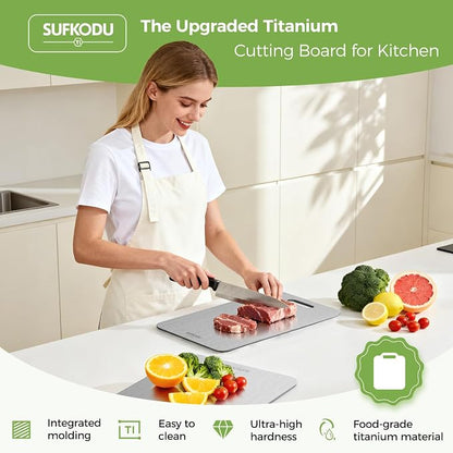 Titanium Cutting Board, 100% Pure Titanium Cutting Boards for Kitchen, Double-sided Titanium Cutting Boards,Separate Raw and Cooked Food Areas,12.1"L*7.1"W