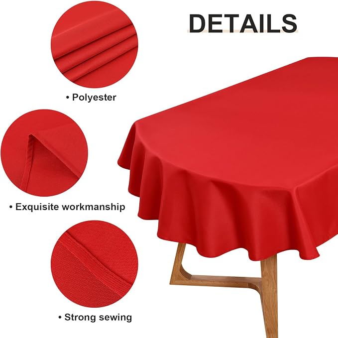 Wolkemer Large Oval Tablecloth 60 x 120 Inch Washable Fabric Table Cloth Solid Red Table Cover for Dining Wedding Party Banquet Tabletop Decoration