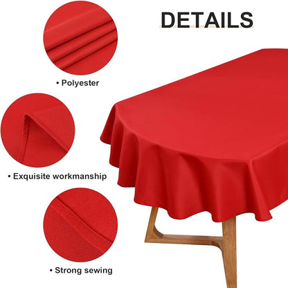 Wolkemer Large Oval Tablecloth 60 x 120 Inch Washable Fabric Table Cloth Solid Red Table Cover for Dining Wedding Party Banquet Tabletop Decoration