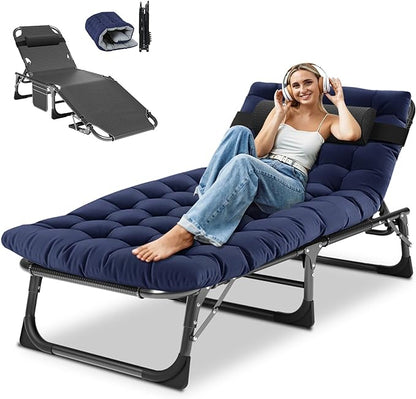 DoCred Heavy Duty Chaise Lounge Chair, Adjustable 5-Position Folding Chaise Lounge Chairs for Outside, Portable Lay Flat Beach Lounge Chair for Outdoor Sunbathing Beach Pool Lawn Camping