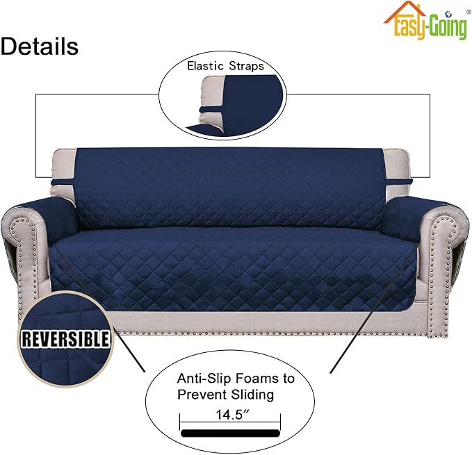 Easy-Going Chair Sofa Slipcover Reversible Sofa Cover Water Resistant Couch Cover Furniture Protector Cover with Elastic Straps for Pets Kids Children Dog Cat (Chair, Navy/Navy) | Machine Washable Slipcover For Dogs, Water Resistant Furniture Mat For L...