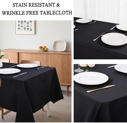 12 Pack Black Tablecloths 60 x 126 Inch Rectangle For 8 Foot Tables | Wrinkle Resistant, Washable Polyester Fabric, Rectangular Table Cloth for Wedding Party Banquet Buffet and Camping