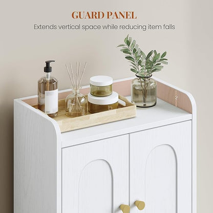 HEXCELEN Small Bathroom Storage Cabinet, Mediterranean, White | 4 Doors, Floor Bathroom Organizer, Freestanding for Small Spaces, Living Room, Kitchen, Entryway