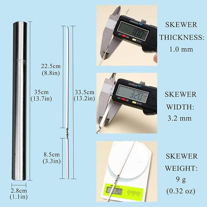 WILLBBQ 304 Stainless Steel 13.2" (33.5cm) Flat Barbecue Skewers,20PCS/40PCS BBQ Kebab Skewers with Portable Metal Storage Tube,Reusable for Grilling Barbecue Kitchen Party and Outdoor Cooking (40PCS)