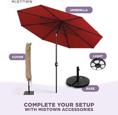 Midtown Umbrellas – The Lean 10 Ft Patio Umbrella with 10-Year-No-Fade Acrylast Acrylic Fabric, Auto-Tilt and 8 Reinforced Ribs for Deck, Pool, Garden, Hotel & Cafes – Regatta Red Canopy, Black Pole