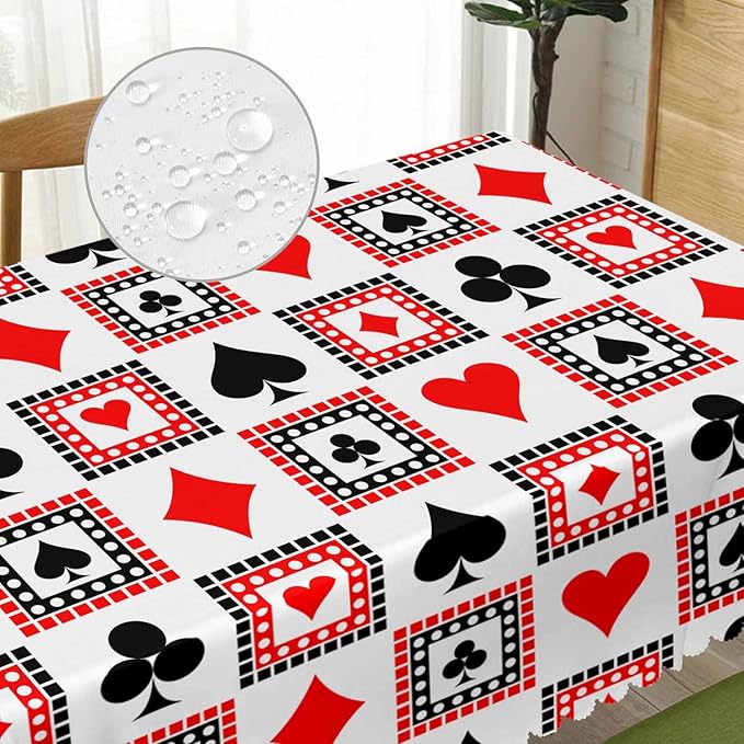 52x70 Inch Tablecloth Playings Cards, Poker Diamond Hearts Spades Poker Non-Fading Table Covers Kitchen Dinning Tabletop Decoration, Washable Table Cloth for Outdoor and Indoor Use