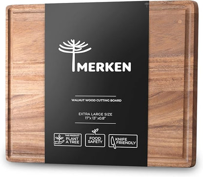 Walnut Wood Cutting Board – 17"x13" Butcher Block – Reversible Chopping Board with Juice Groove – For Meat, Cheese, Veggies, Charcuterie – Knife Friendly Kitchen Essential