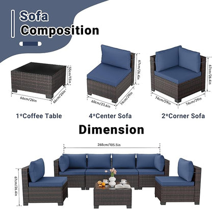 LAFWELL 7 Pieces Outdoor Patio Furniture Sets,Rattan Conversation Sectional Set,Manual Weaving Wicker Patio Sofa with Tea Table