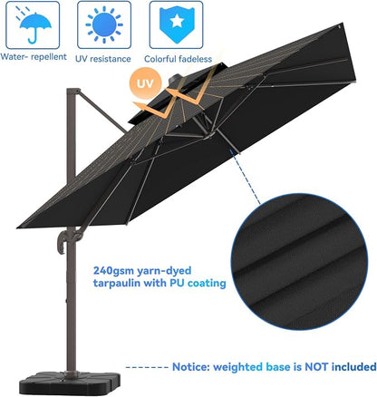 10x13FT Cantilever Outdoor Patio Umbrellas，Double Top Large Rectangle Umbrella Heavy Duty 360°Rotation Offset Outdoor Sun Shade Umbrella for Garden Deck Pool Backyard Patio, Black