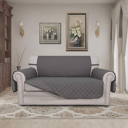 Easy-Going Reversible Loveseat Couch Cover for 2 Cushion Couch Sofa Cover for Dogs Water Resistant Furniture Protector with Foam Sticks Elastic Straps for Pet (Loveseat, Gray/Gray) | Machine Washable Slipcover For Dogs, Water Resistant Furniture Mat Fo...