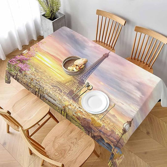 TKS MITLAN Sunset Pink Tablecloth Decor Paris Eiffel Tower Romance Table Cloth Dining Room Kitchen Table Cover 52 x 70 Inch Oblong/Rectangle