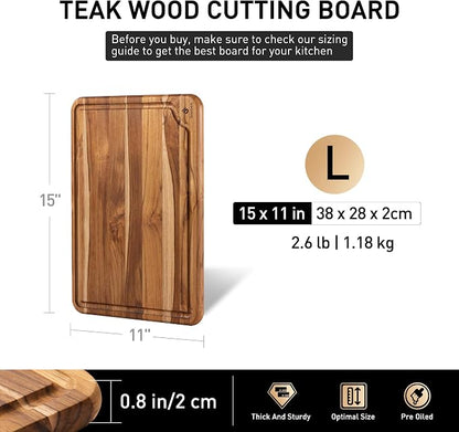 15'' Teak Wood Cutting Board Non Toxic Wooden Chopping Boards for Fruit | Charcuterie Board, Serving, Heavy Duty, Sink Board, Non Slip, Wooden Chopping Board, Small Wooden Chopping Board