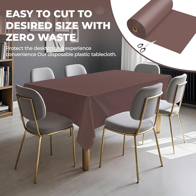 54 Inch X 300 Feet Plastic Table Cover Roll Premium Disposable Plastic Tablecloth for All Type/Shape Tables | Picnic, Party, Banquet, Birthdays, Weddings (Brown, 54 Inch X 300 Feet)