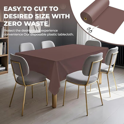 54 Inch X 300 Feet Plastic Table Cover Roll Premium Disposable Plastic Tablecloth for All Type/Shape Tables | Picnic, Party, Banquet, Birthdays, Weddings (Brown, 54 Inch X 300 Feet)