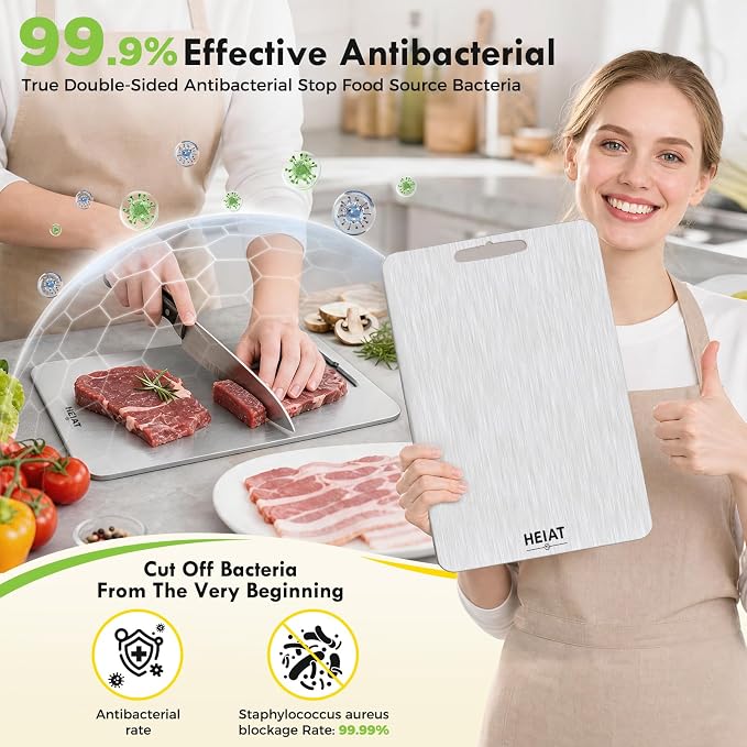 Titanium Cutting Board Set of 3, Double-Sided Kitchen Chopping Boards Highlights: Sectioned prep surface, food-grade safe material, scratch-resistant surface, easy-to-clean design, dishwasher safe