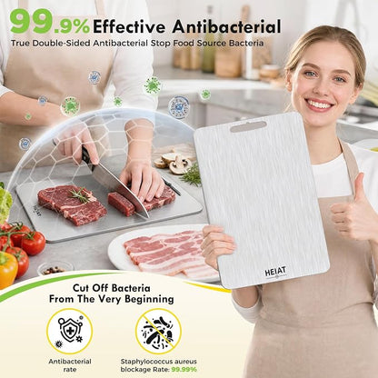 Titanium Cutting Board Set of 3, Double-Sided Kitchen Chopping Boards Highlights: Sectioned prep surface, food-grade safe material, scratch-resistant surface, easy-to-clean design, dishwasher safe