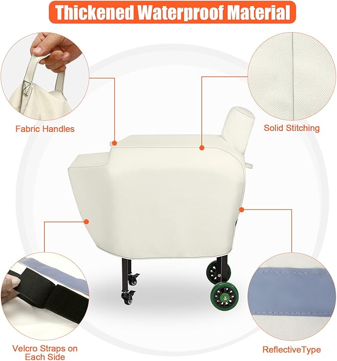 QuliMetal Grill Cover for Green Mountain Grill Daniel Boone Choice and Prime Standard Grills, Full Length GMG Daniel Boone Smoker Cover, 600D Fabric Waterproof Fade Resistant, Beige