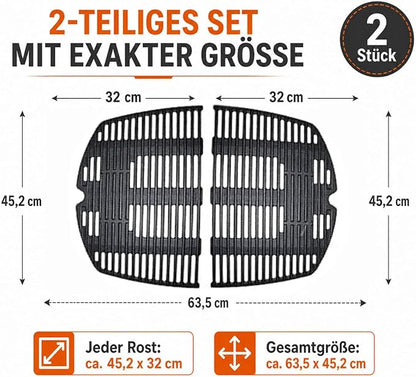 Uniflasy 7646 7584 Cooking Grates Compatible with Weber Q300 Q320 Q3000 Q3100 Q3200, 25 x 17.8 Inch Cast Iron Grill Grate Replacement Parts, 2 Pack