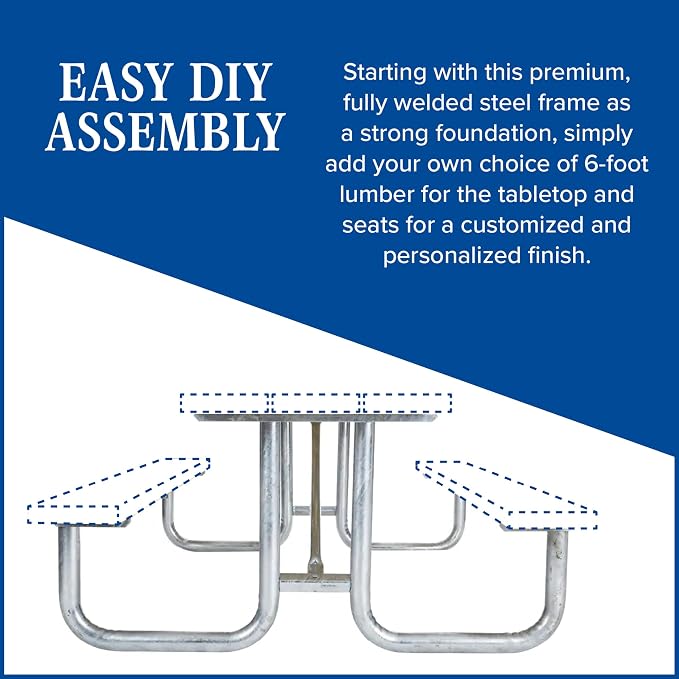 Picnic Table Frame Kit – Commercial Grade, Fully Welded Steel, 6-Foot DIY Design (Customer Supplies Lumber), Made in The USA