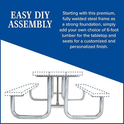 Picnic Table Frame Kit – Commercial Grade, Fully Welded Steel, 6-Foot DIY Design (Customer Supplies Lumber), Made in The USA