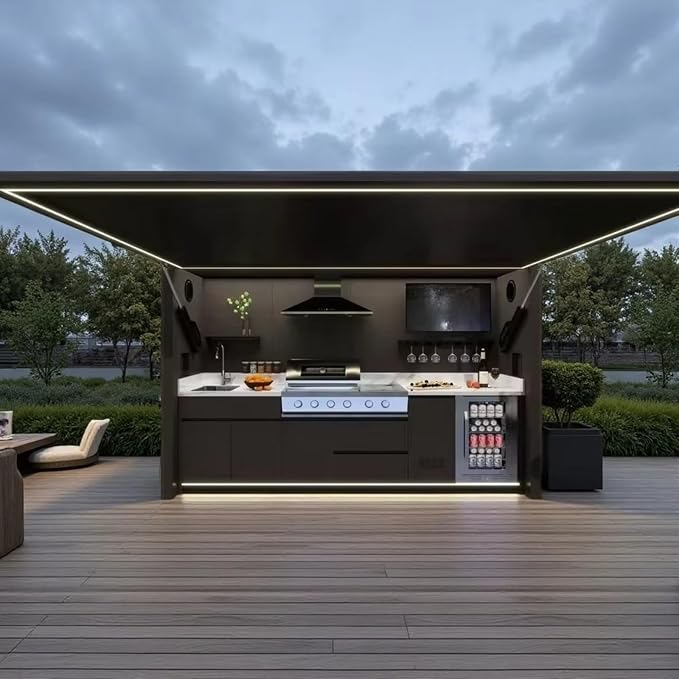 Modular Outdoor Kitchen Unit with Expandable Cooking Space and Service Counter for Catering Projects Event Food Service Vendor Setup